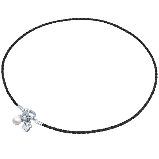 Kette schwarz Perle (synth.) weiß verziert mit Kristallen von Swarovski® weiß