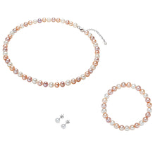  Set (Armband+Kette+Ohrstecker) Sterling Silber Süßwasser-Zuchtperle multicolor