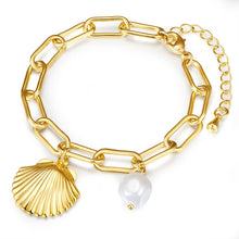  Armband gelbgold Muschelkernperle weiß