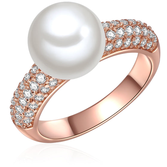 Ring roségold Muschelkernperle weiß Zirkonia weiß