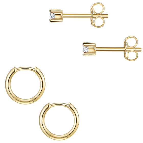 2er Set Ohrstecker Creolen gelbgold Zirkonia weiß